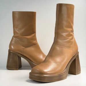 Steve Madden Fantsie Boots Womens 9 Brown Leather Platform Chunky Y2K Retro 90s